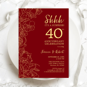 Ruby Red Gold Surprise 40th verjaardag Kaart