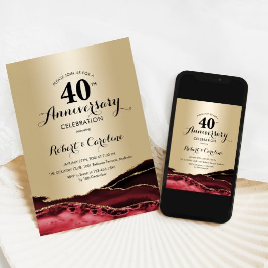 Ruby Red Goud 40ste Verjaardag Kaart