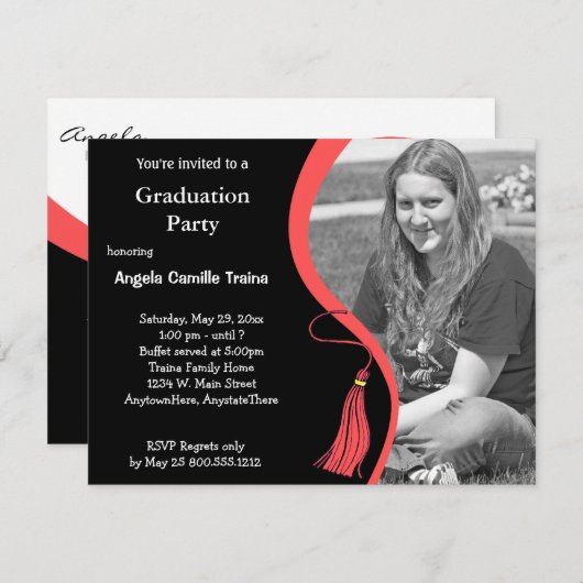 Ruby Red Graduation Horizontal Photo Invitation (Devant / Derrière)