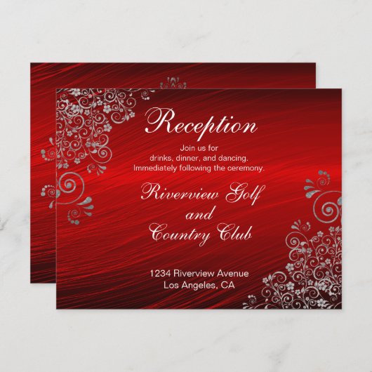 Ruby Red Gray Swirls Wedding Reception Informatiekaartje (Voorkant / Achterkant)