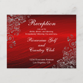 Ruby Red Gray Swirls Wedding Reception Informatiekaartje