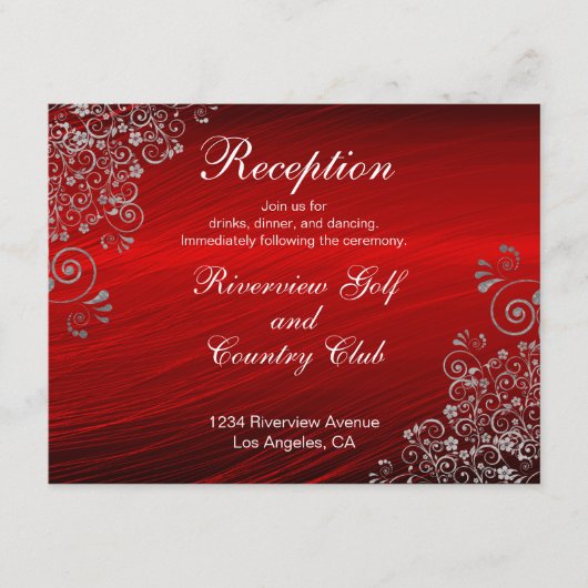 Ruby Red Gray Swirls Wedding Reception Informatiekaartje (Voorkant)