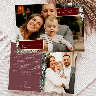 Ruby Red Greenery Familie Nieuwsbrief Foto Folie Feestdagenkaart