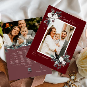 Ruby Red Greenery Vintage Kerstmis Twee Foto Feestdagenkaart