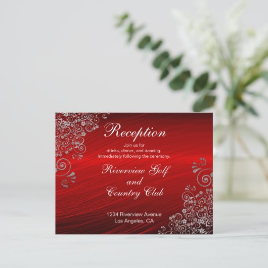 Ruby Red Grey Frottes Mariage Réception Invitation (Debout devant)