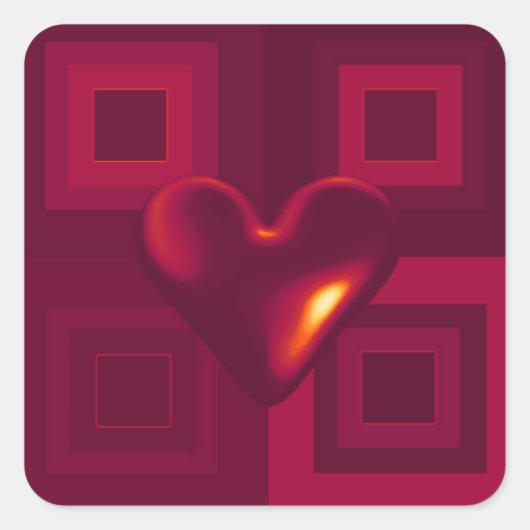 Ruby Red Heart Design Vierkante Sticker (Voorkant)