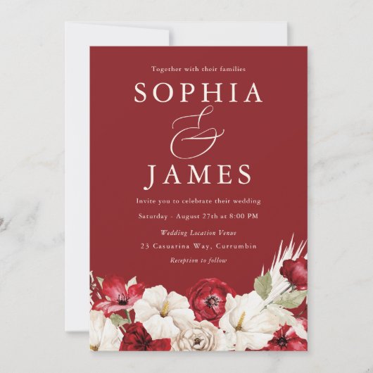 Ruby Red & Ivory  Classic Wedding Kaart (Voorkant)