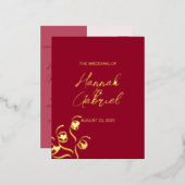 Ruby Red Mariage Foil Invitation Carte postale (Recto/Verso)