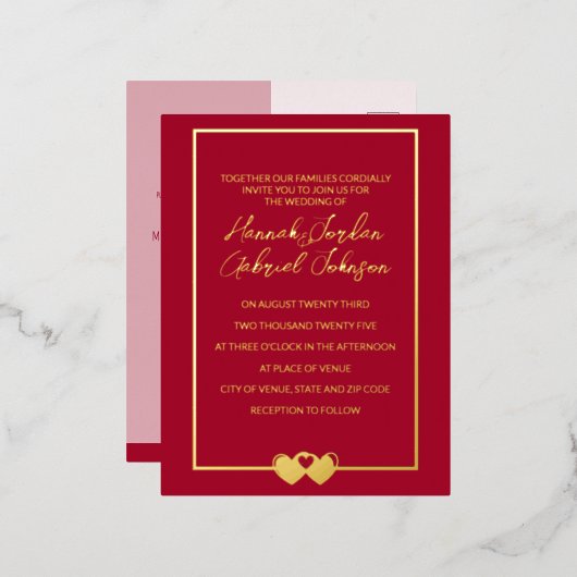 Ruby Red Mariage Foil Invitation carte postale RSV (Recto/Verso)