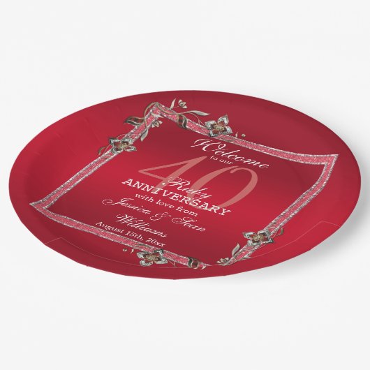 Ruby Red Pareltjes & Glitter Ruby 40th Wedding Papieren Bordje (Gekanteld)