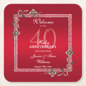 Ruby Red Pareltjes & Glitter Ruby 40th Wedding Vierkante Kartonnen Onderzetter (Voorkant)