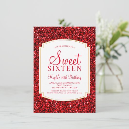Ruby Red Parties scintillant Sweet 16 Invitations (Debout devant)