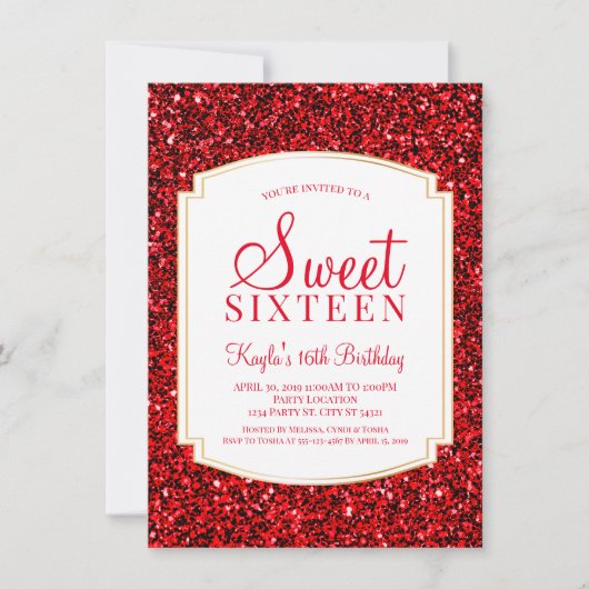 Ruby Red Parties scintillant Sweet 16 Invitations (Devant)