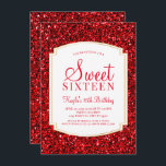 Ruby Red Parties scintillant Sweet 16 Invitations<br><div class="desc">Ruby Red Parties scintillant Sweet 16 Invitations. Ces invitations sont conçues avec une parties scintillant rouge et un arrière - plan aux accents dorés classieux. Conçu spécialement pour les ados, cette invitation au sweet sixteen doré brillant sera une introduction fantastique à votre journée spéciale. D'autres produits de distribution de 16...</div>