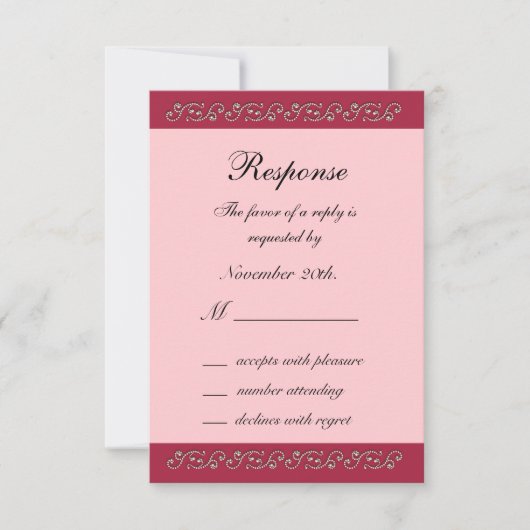 Ruby Red, Pink en Pearls RSVP Kaartje (Voorkant)