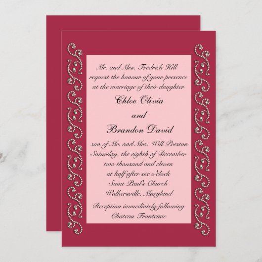 Ruby Red, Pink et Pearl Faire-part de mariage (Devant / Derrière)