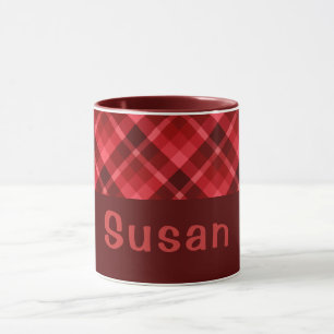 Ruby Red Plaid Monogram 11 oz Koffie Mok