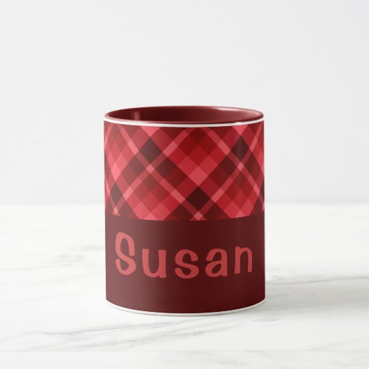 Ruby Red Plaid Monogram 11 oz Koffie Mok (Midden)