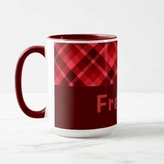  Ruby Red Plaid Monogram 15 oz Koffie Mok (Links)