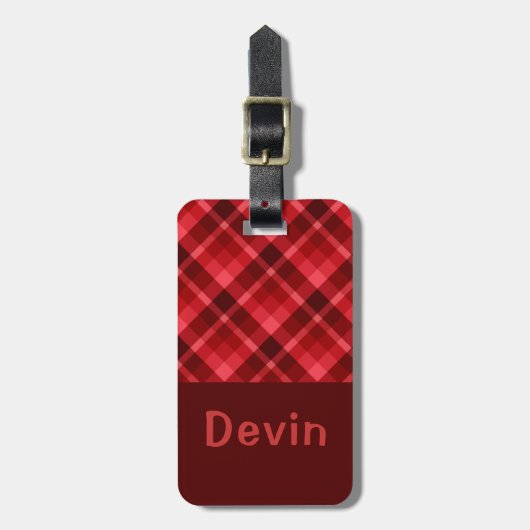 Ruby Red Plaid Monogram Bagagelabel (Voorkant verticaal)