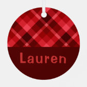Ruby Red Plaid Monogram Circle Metal Ornament (Achterkant)
