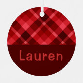 Ruby Red Plaid Monogram Circle Metal Ornament (Voorkant)