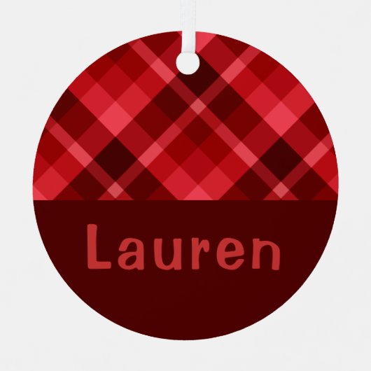 Ruby Red Plaid Monogram Circle Metal Ornament (Voorkant)