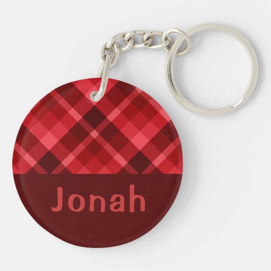  Ruby Red Plaid Monogram Circle Sleutelhanger (Achterkant)
