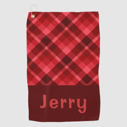  Ruby Red Plaid Monogram Golfhanddoek (Voorkant)