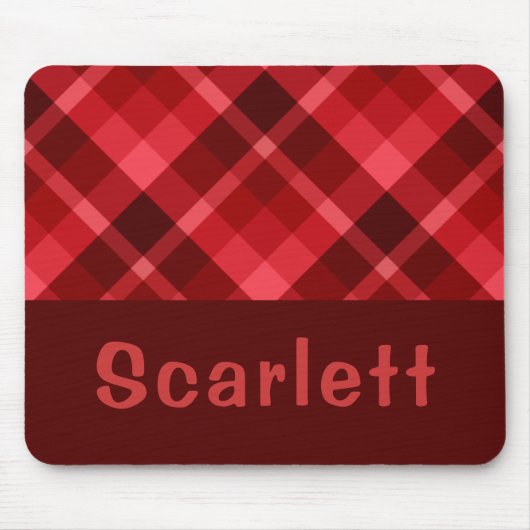  Ruby Red Plaid Monogram Mousepad Muismat (Voorkant)