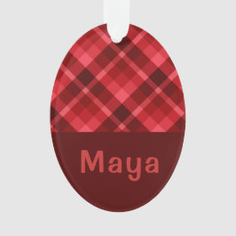 Ruby Red Plaid Monogram Ovaal Acryl Ornament