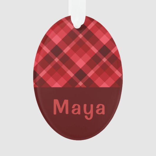 Ruby Red Plaid Monogram Ovaal Acryl Ornament (voorkant)