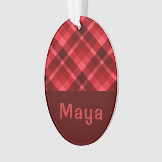 Ruby Red Plaid Monogram Ovaal Acryl Ornament (voorkant)