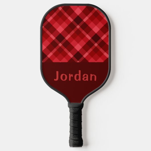 Ruby Red Plaid Monogram Pickleball Paddle (Voorkant)