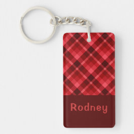  Ruby Red Plaid Monogram Rechthoek Sleutelhanger