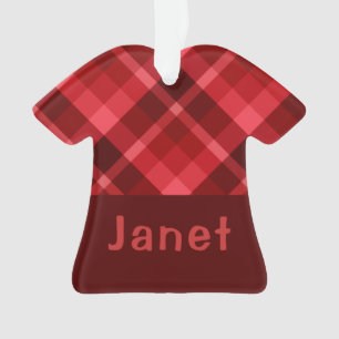 Ruby Red Plaid Monogram T-shirt Acryl Ornament