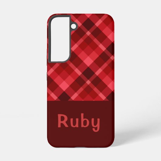 Ruby Red Plaid Monogram Telefoon Case Samsung Galaxy Hoesje (Achterkant)