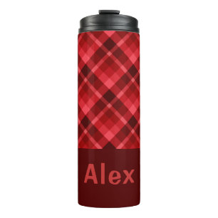Ruby Red Plaid Monogram Thermische Tumbler Thermosbeker
