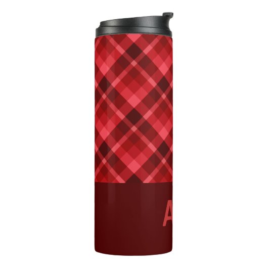 Ruby Red Plaid Monogram Thermische Tumbler Thermosbeker (Gedraaid links)