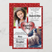 Ruby Red Quinceañera Uitnodiging 15 Cumpleaños (Voorkant / Achterkant)