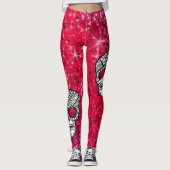 Ruby Red Rhinestone Glitter Sequin Sugar Skulls Leggings (Voorkant)