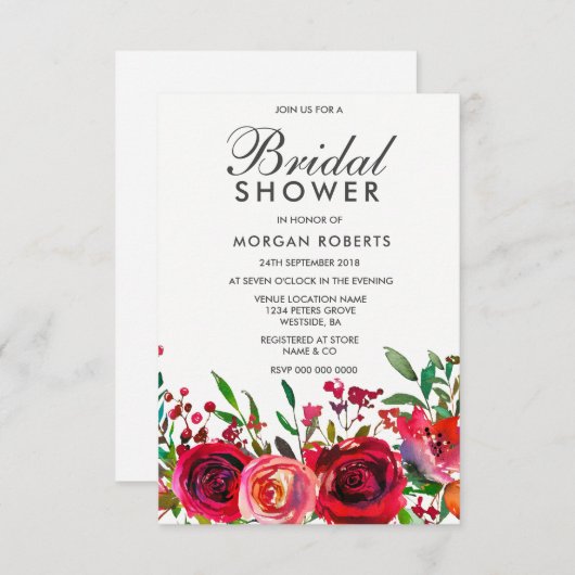 Ruby Red Rose Bridal Shower Invitation (Devant / Derrière)