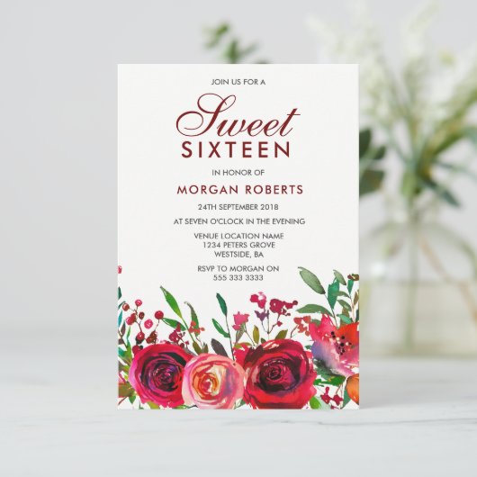 Ruby Red Rose Sweet 16 Invitation (Debout devant)