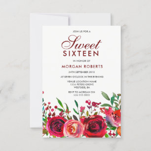 Ruby Red Rose Sweet 16 Uitnodiging