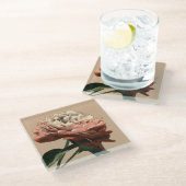 Ruby Red Rose with White Accents Glazen Onderzetter (Schuin)