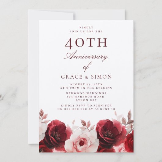 Ruby Red Roses 40ste bruiloft Jubileum Kaart (Voorkant)