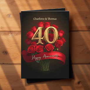 Ruby Red Roses Golden 40ste bruiloft Jubileum Kaart