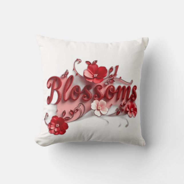 Ruby Red Script Blossoms Kussen (Voorkant)