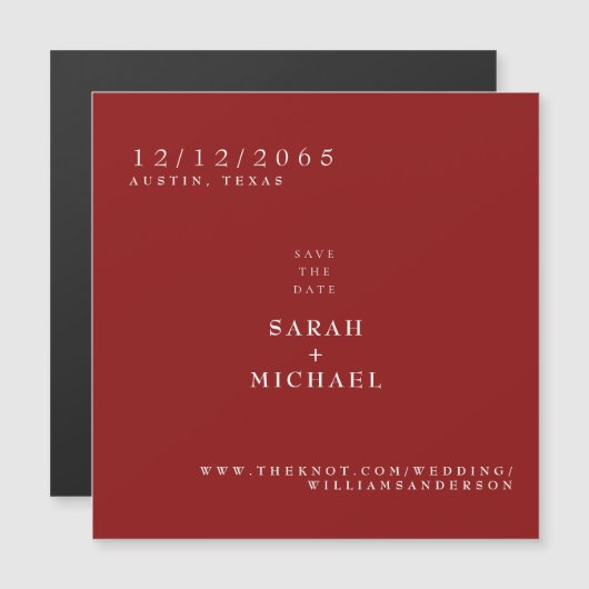 Ruby Red Simple Wedding Magnet Save the Date (Devant / Derrière)