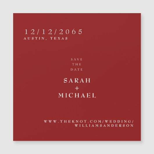 Ruby Red Simple Wedding Magnet Save the Date (Voorkant)